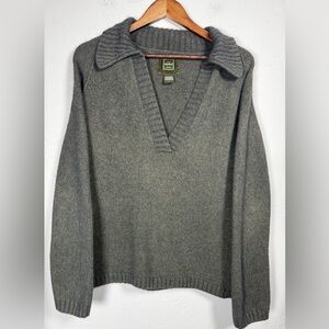Eddie Bauer Women's Gray V-Neck Collared Sweater